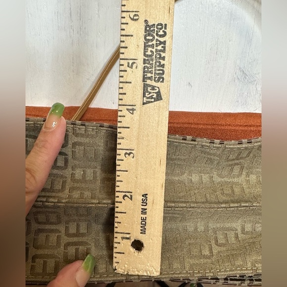 Vintage 90s Brown Monogram Shoulder Bag Jacquard Fabric Small Baguette Purse - Picture 7 of 10